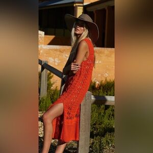 Free People Orange Midi Crochet Dress